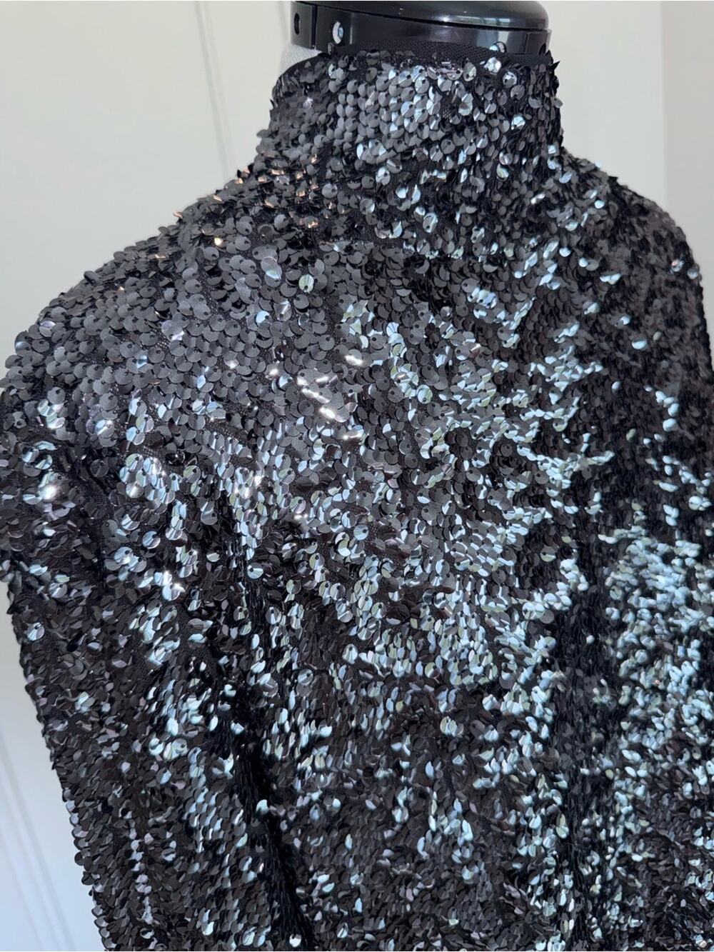 Shirt-Free People Black Sequin Drape Back Top